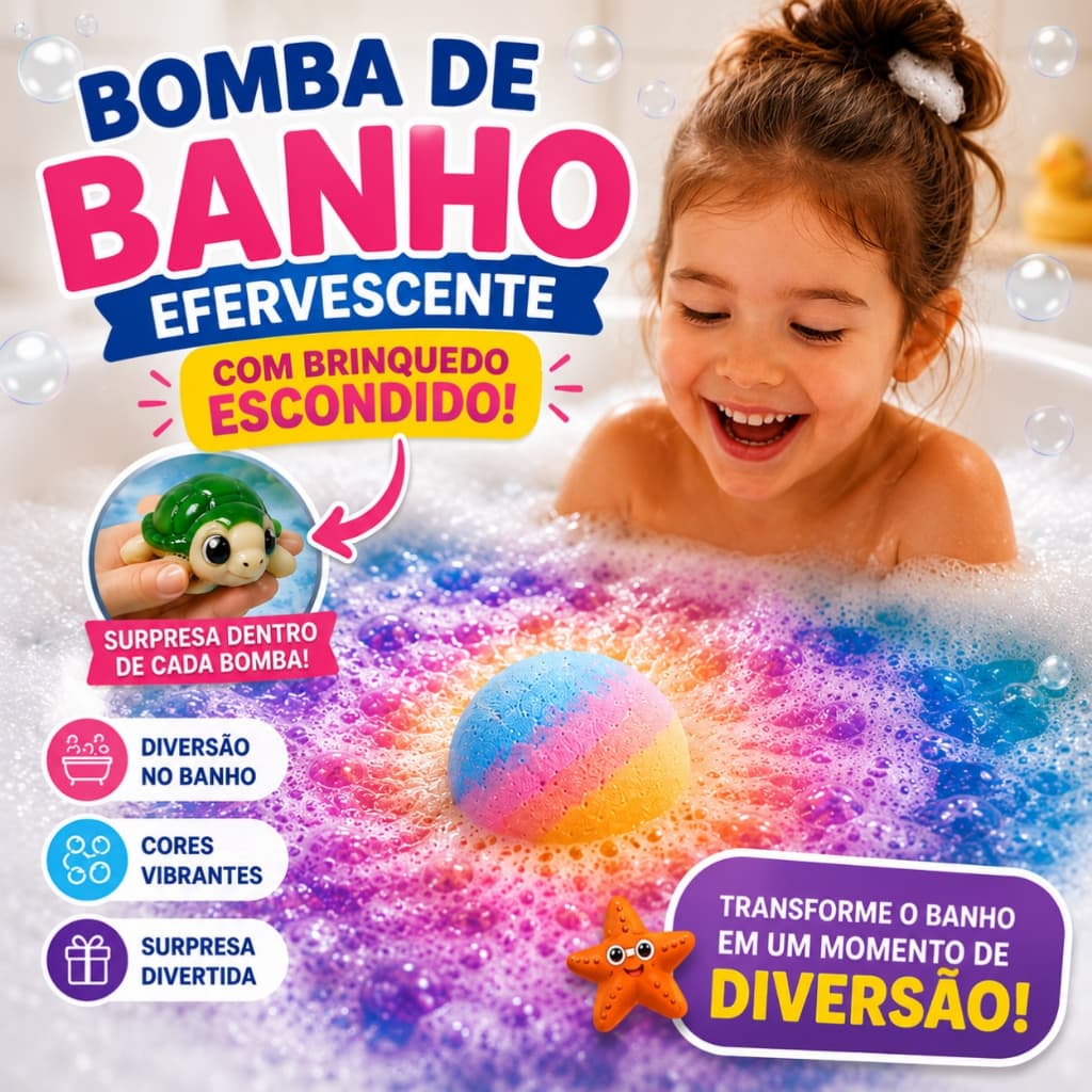 Bomba de Banho Efervescente Infantil com Brinquedo Surpresa