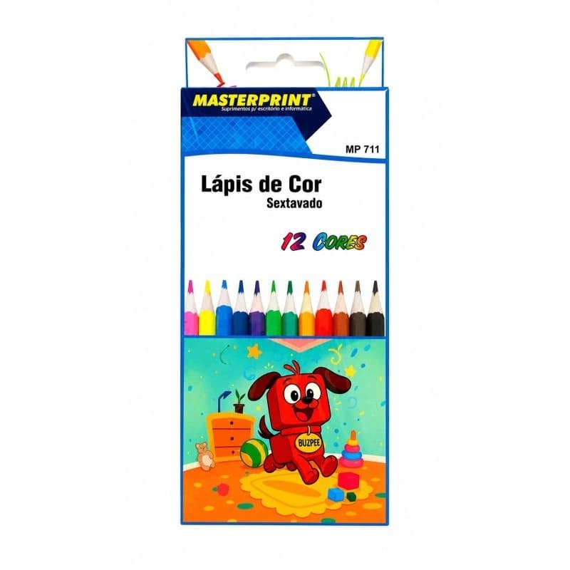 caixa lápis de cor masterprint 12 cores