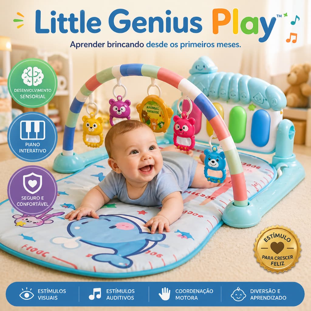 Tapete de Atividades Musical para Bebê com Piano Interativo Little Genius Play™ Educativo Sensorial Infantil Azul