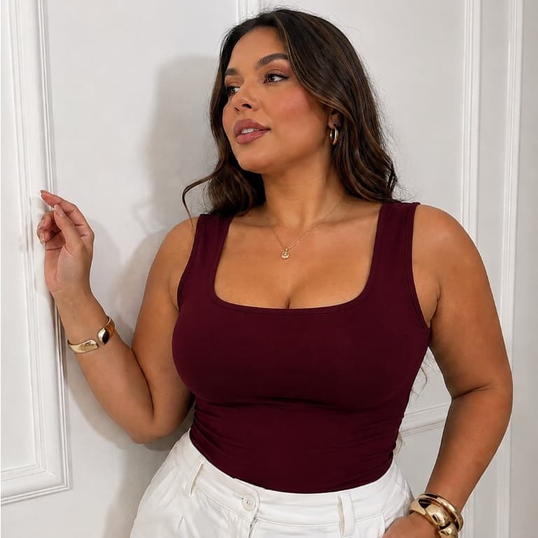 Regatas Casual Blusinha Feminina Suplex Forro Duplo Elegante Blogueira Decote Básica Plus Size.......