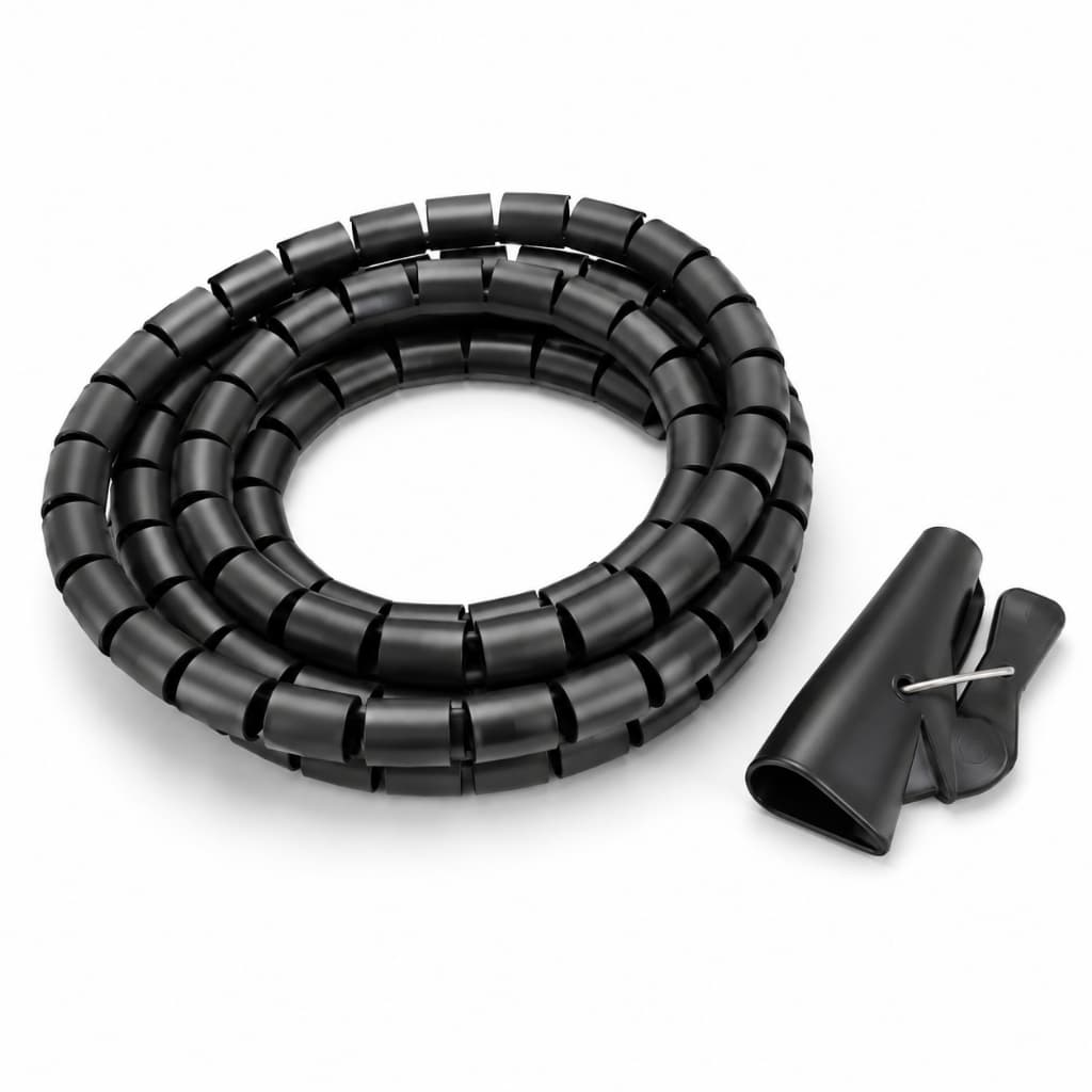 Organizador de Fios e Cabos Espiral 20mm 2m com Aplicador para TV PC Escritório Preto