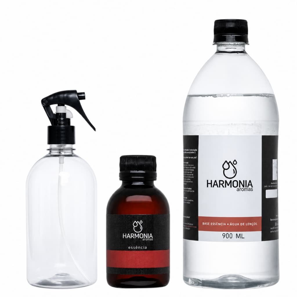 Kit Base Água de Lençol 900ml + Essência Aromatizante 100ml + Borrifador Spray Ambiente Casa