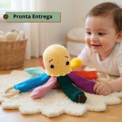 Polvinho Sensorial Interativo em Crochê | Amigurumi Educativo para Bebê com Mordedor e Chocalho