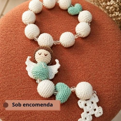 Terço em Amigurumi Artesanal Feito à Mão em Crochê | Presente Religioso | Batismo, Crisma e Primeira Comunhão