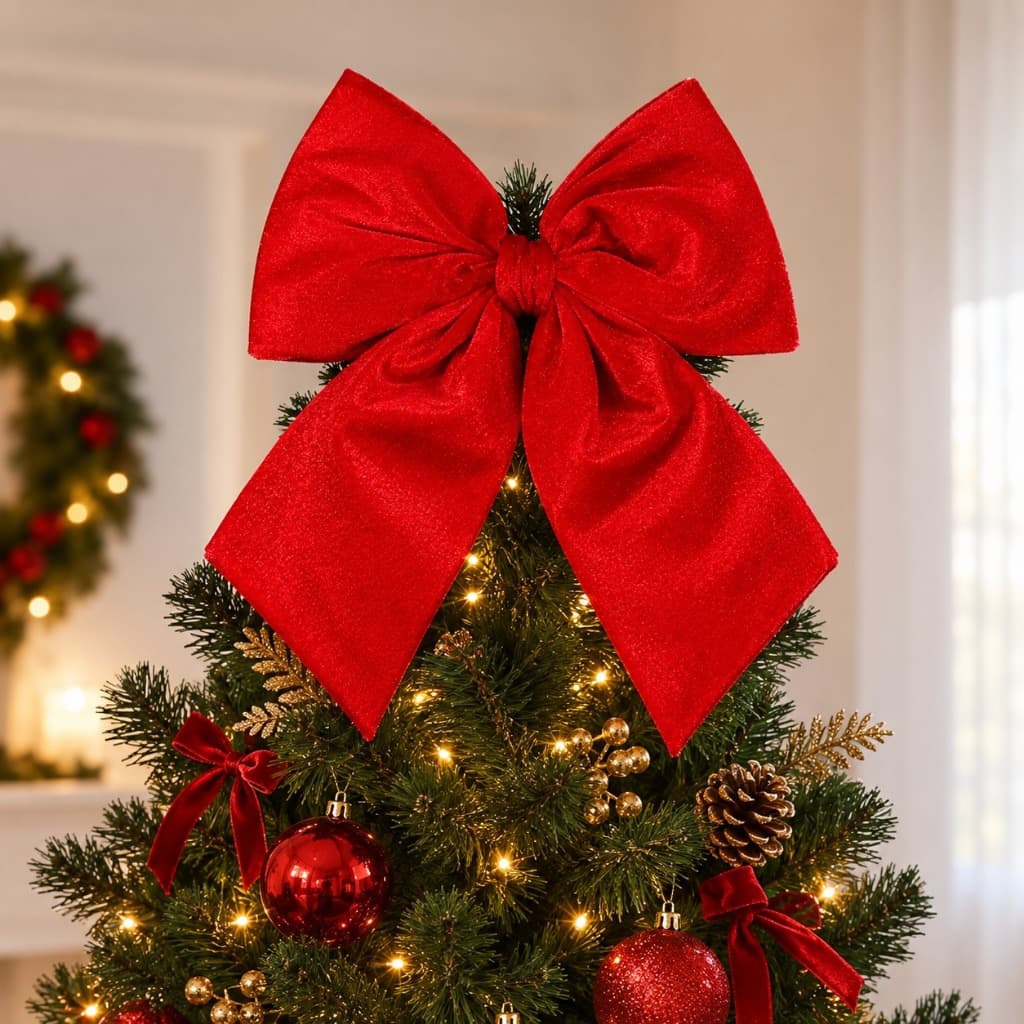 Laço Natalino Vermelho De Veludo Para Árvore De Natal