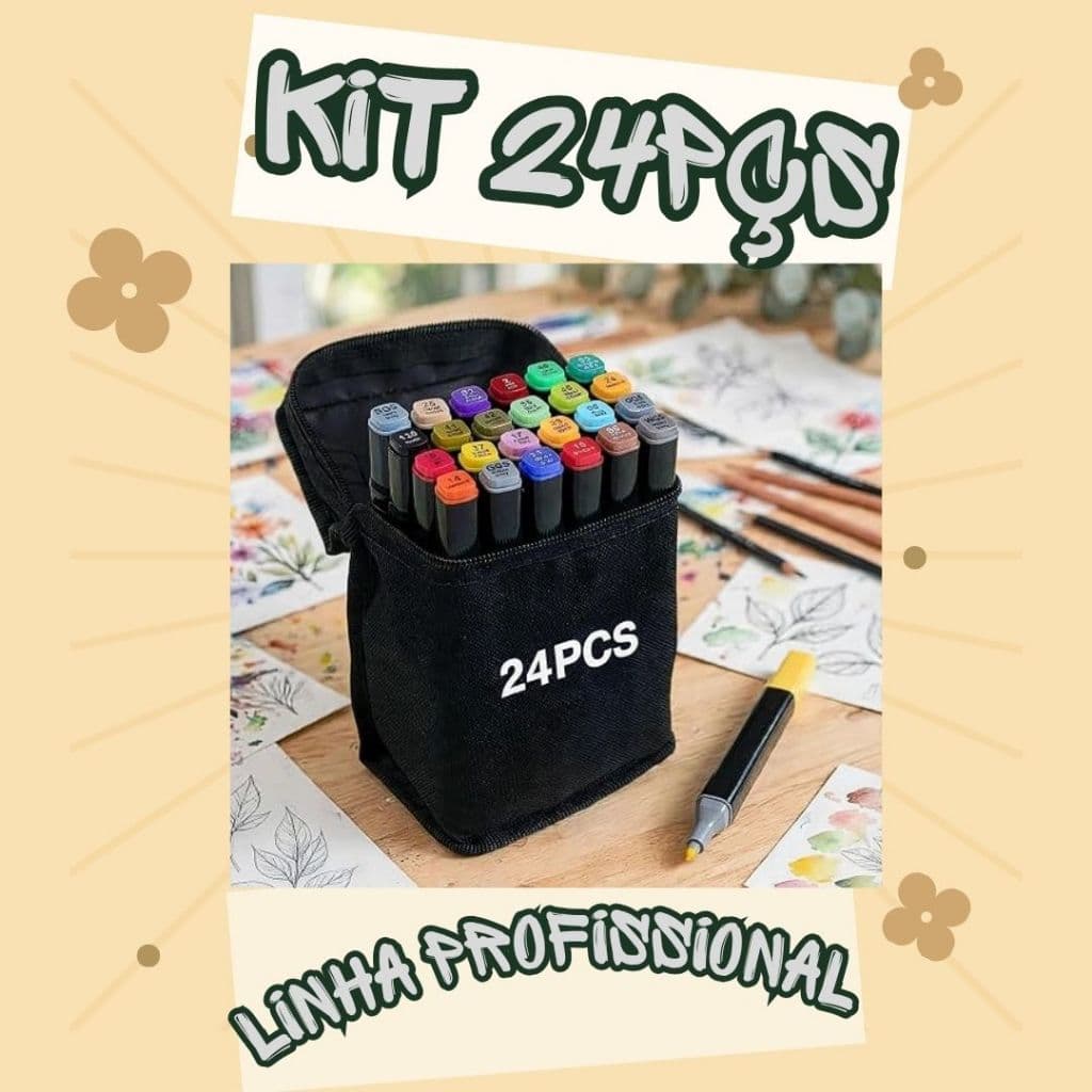 🖍️ Kit 24 Canetas Marcador Permanente Coloridas | Ponta Dupla | Para Desenho, Arte e Escola 🎨✏️