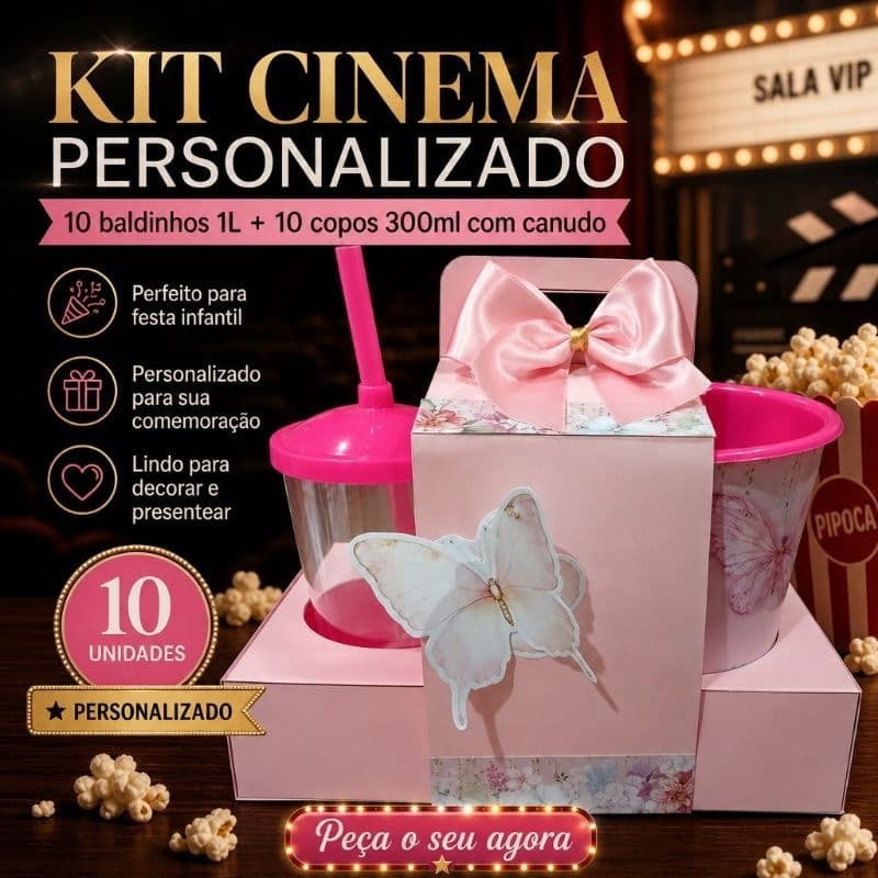 KIT CINEMA BALDINHO1L+ COPO 300ML PERSONALIZADOS (  10, 15, 30 unidades)