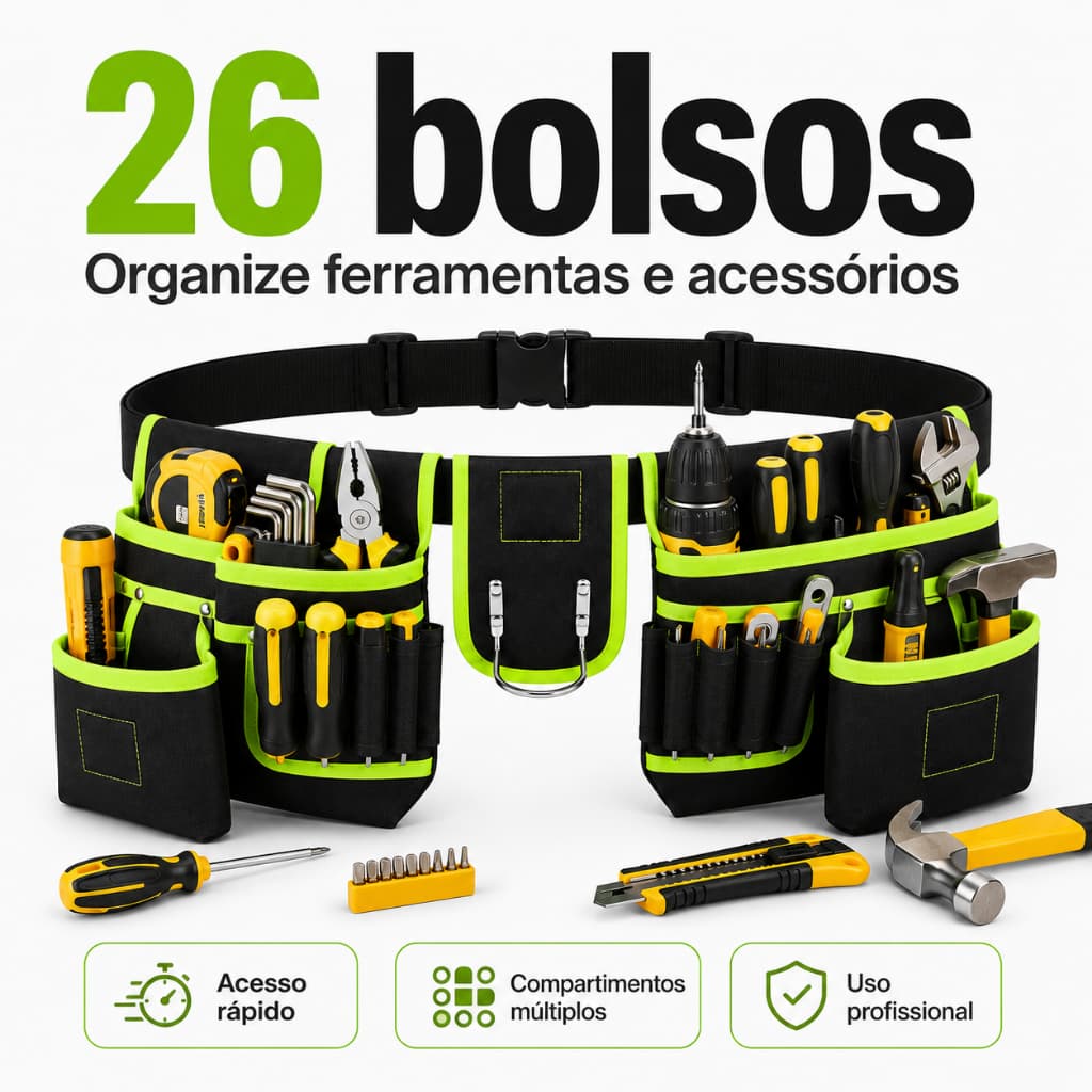 Bolsa De Ferramentas Para Eletricista Multifuncional De Nylon De Reparo De Cinto Profissional Ajustável 26 Bolsos
