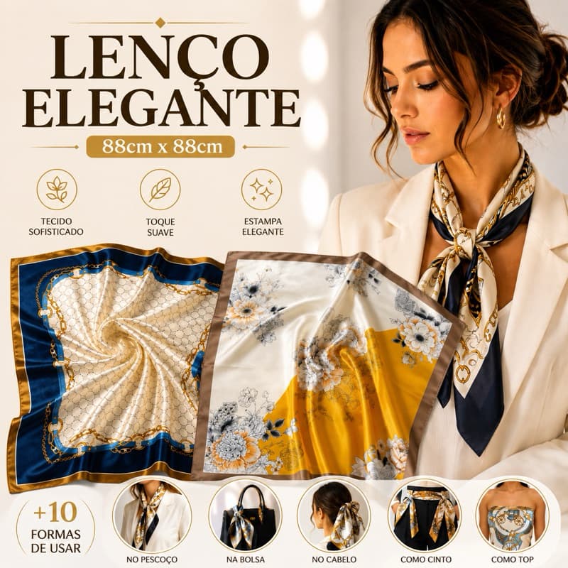 Lenço Feminino Estampado 88x88cm Toque Seda Bandana Cabelo Pescoço Presente