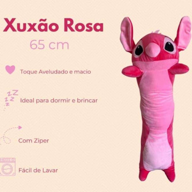 Travesseiro de Corpo Xuxão Almofada Rosa Stitch Angel 65 cm Brinquedo de Pelúcia Dormir e Brincar