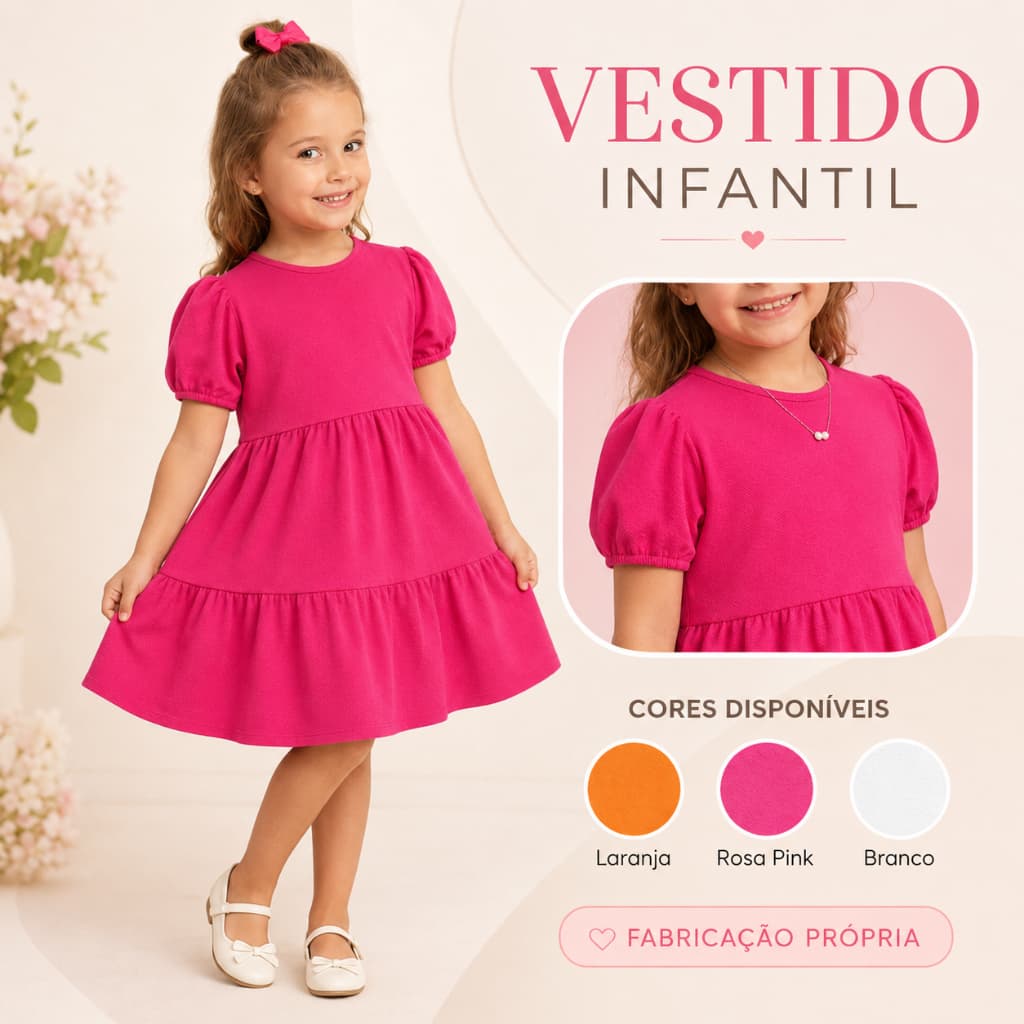 Vestido Infantil  Menina Estilo Princesa de Luxo Blogueirinha Rodado Liso Com Costura Reforçada