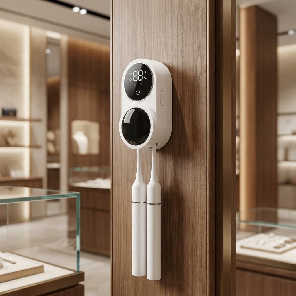 Suporte Esterilizador Uv Escovas Dente Sensor Automático com sensor de mão abre fecha sozinho protege escovas de dente