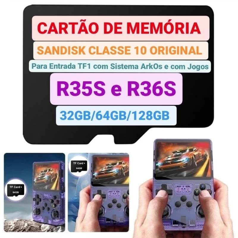 MEMÓRIA ORIGINAL SANDISK CLASSE 10 ULTRA PARA O GAME R36S ORIGINAL RK3326 COM ARKOS 2.0