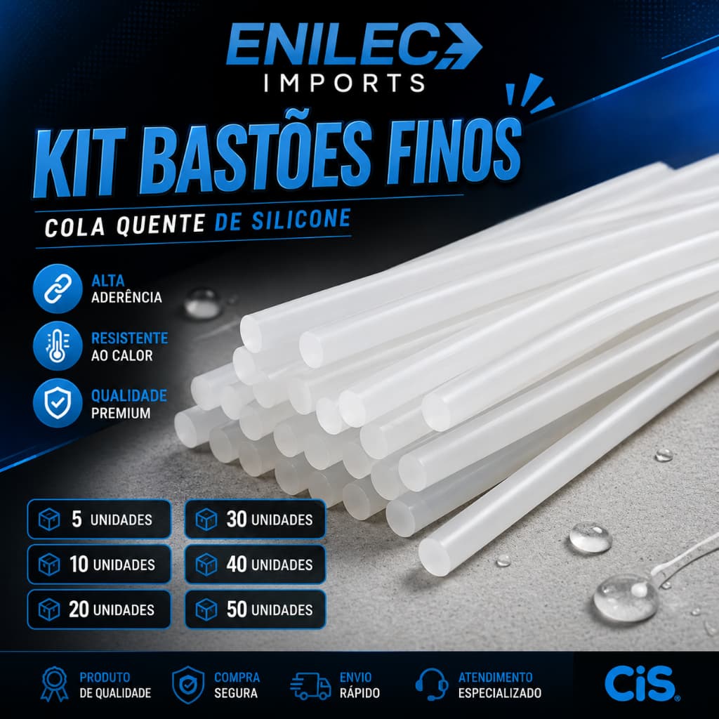 Kit Bastão Cola Quente Fino Silicone Transparente 5 10 20 30 40 50 Unidades