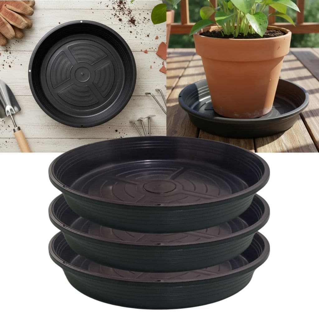Kit 3 Prato De Vaso 17cm Pratinho Coletor De Agua De Plástico Preto Pratos De Vaso Decorativo