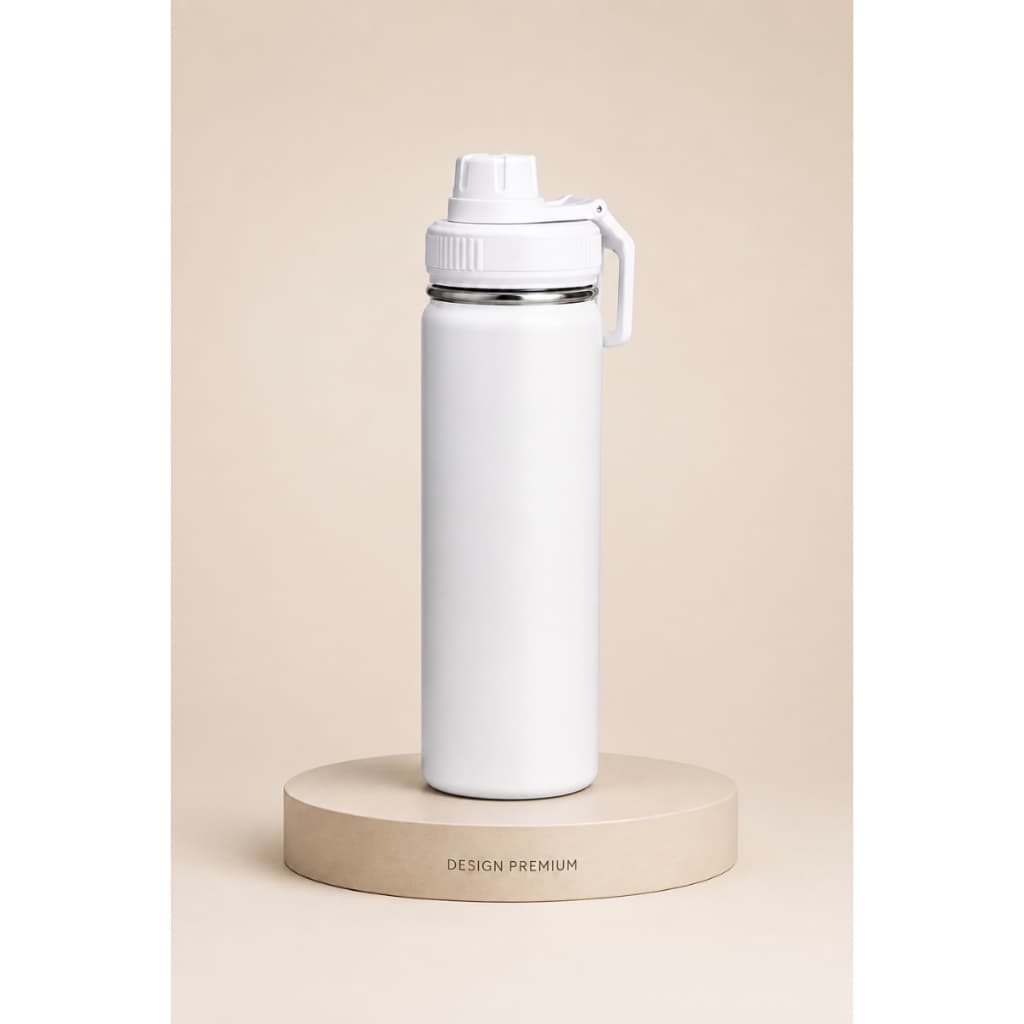 Garrafa Térmica Inox 570ml Branca com Tampa para Academia Treino Escritório Água Quente Fria Premium