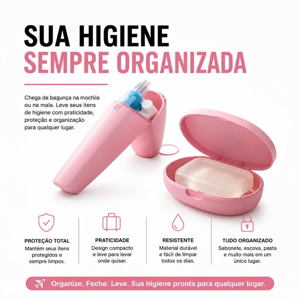 Porta Escova Dental Saboneteira Organizador Banheiro Pratico Rosa