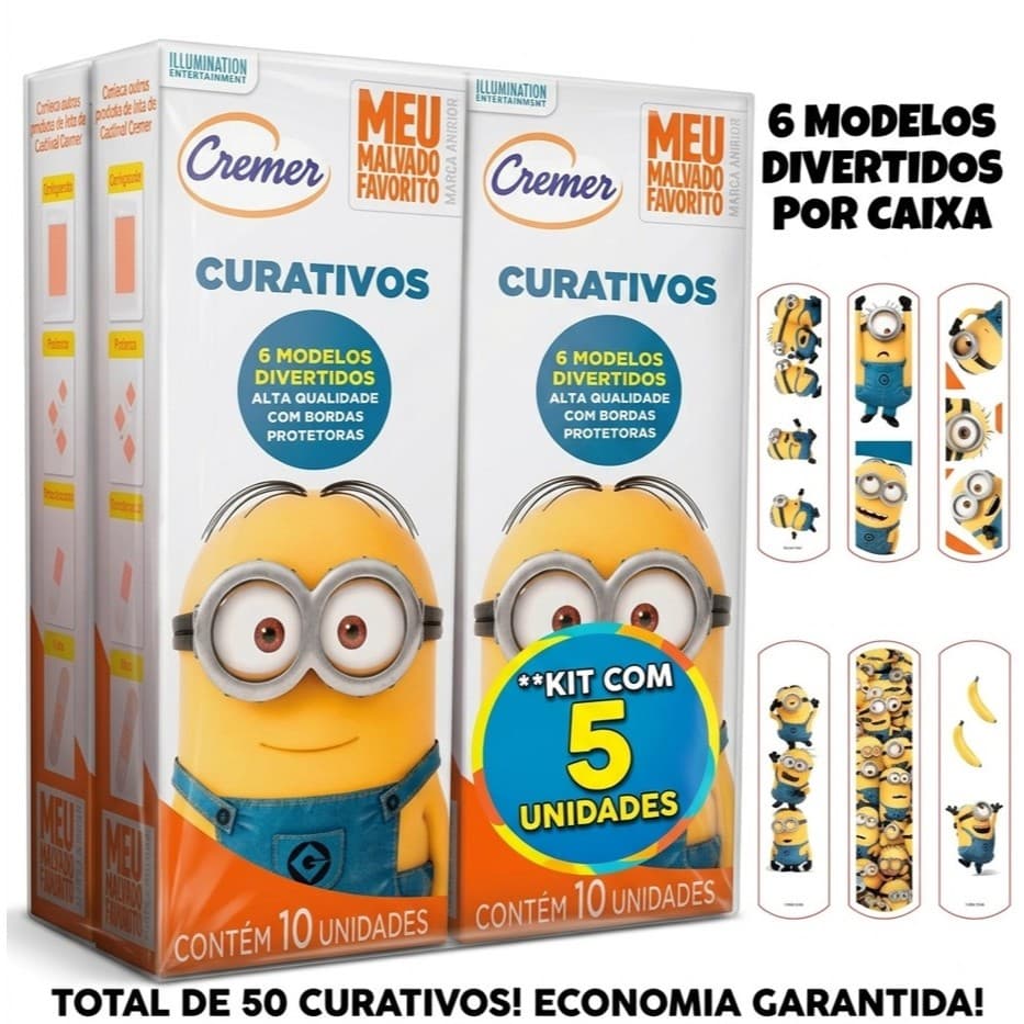 Kit com 5 Caixas - Curativo Infantil Cremer Minions - 100 Unidades
