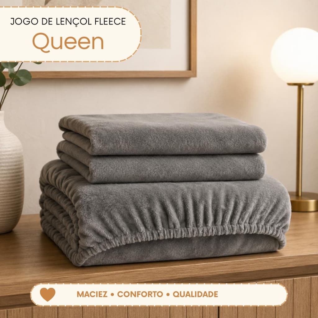 Jogo de Lençol Queen Soft Plush Fleece 3 Peças com Elástico 2 Fronhas 100% Poliéster Macio Inverno Quente