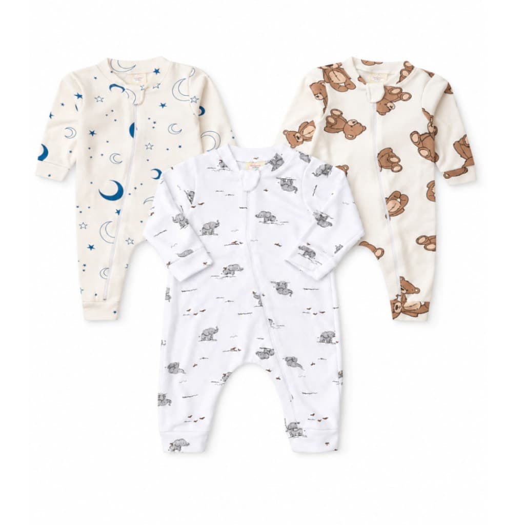 Kit 3 Macacões Menino - Lua + Ursos + Elefante