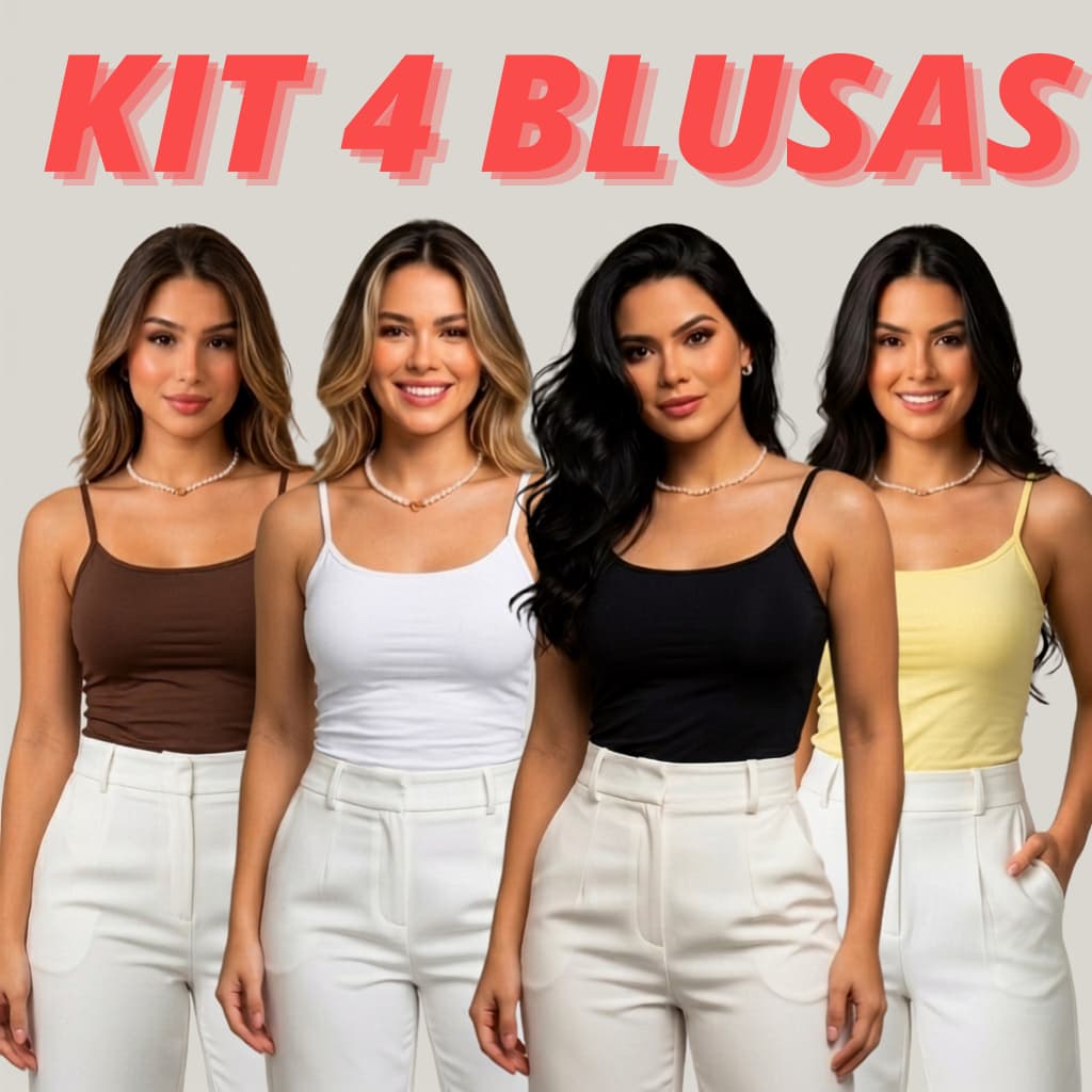 Kit 4 Regata Alcinha Blusa Básica Com Forro Duplo Suplex Premium  Confortável Alça Reforçada Elegante Casual