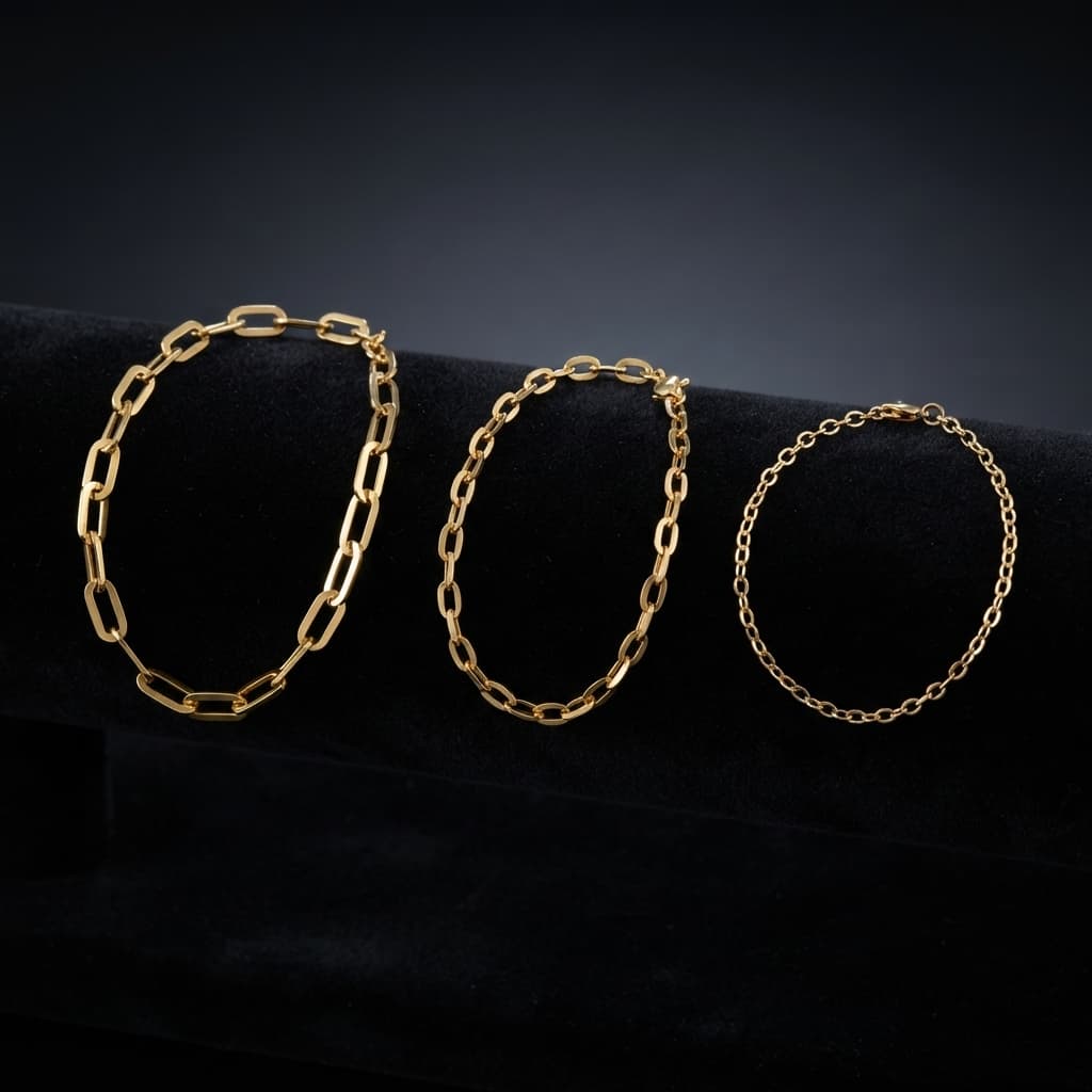 Kit 3 Pulseiras Masculinas Banhadas a Ouro Tijolinho Douradas 0,8mm 1,0mm 1,6mm Pulseira Tijolinho Masculina Corrente El