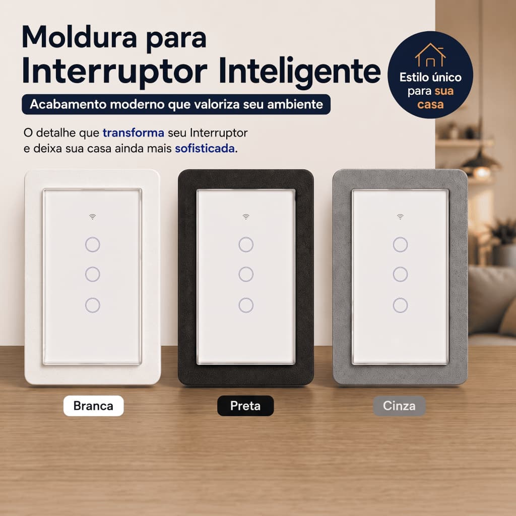 Moldura Slim para Interruptor Inteligente 4x2 Wi-Fi Touch Cobre Imperfeições da Parede - Acabamento Espelho Perfeito