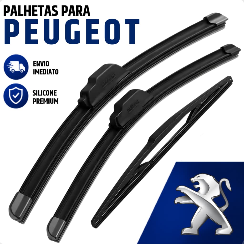 Jogo Palhetas Limpador de Parabrisa Dianteiro Traseiro Silicone Peugeot 206 207 208 2008 Boxer Partner Hoggar Sw