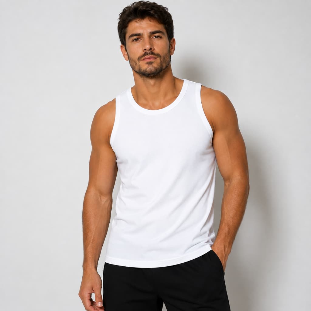 Regata Masculina Ribana Algodão com Elastano Básica Lisa Confortável Academia Casual