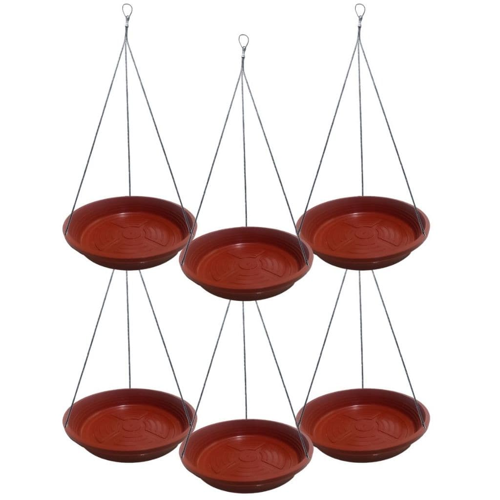 6 Kit Suspenso Para Vaso de Planta Pendente Pendurar Vasos - Prato Cerâmica 17cm + Haste Cabo 40cm