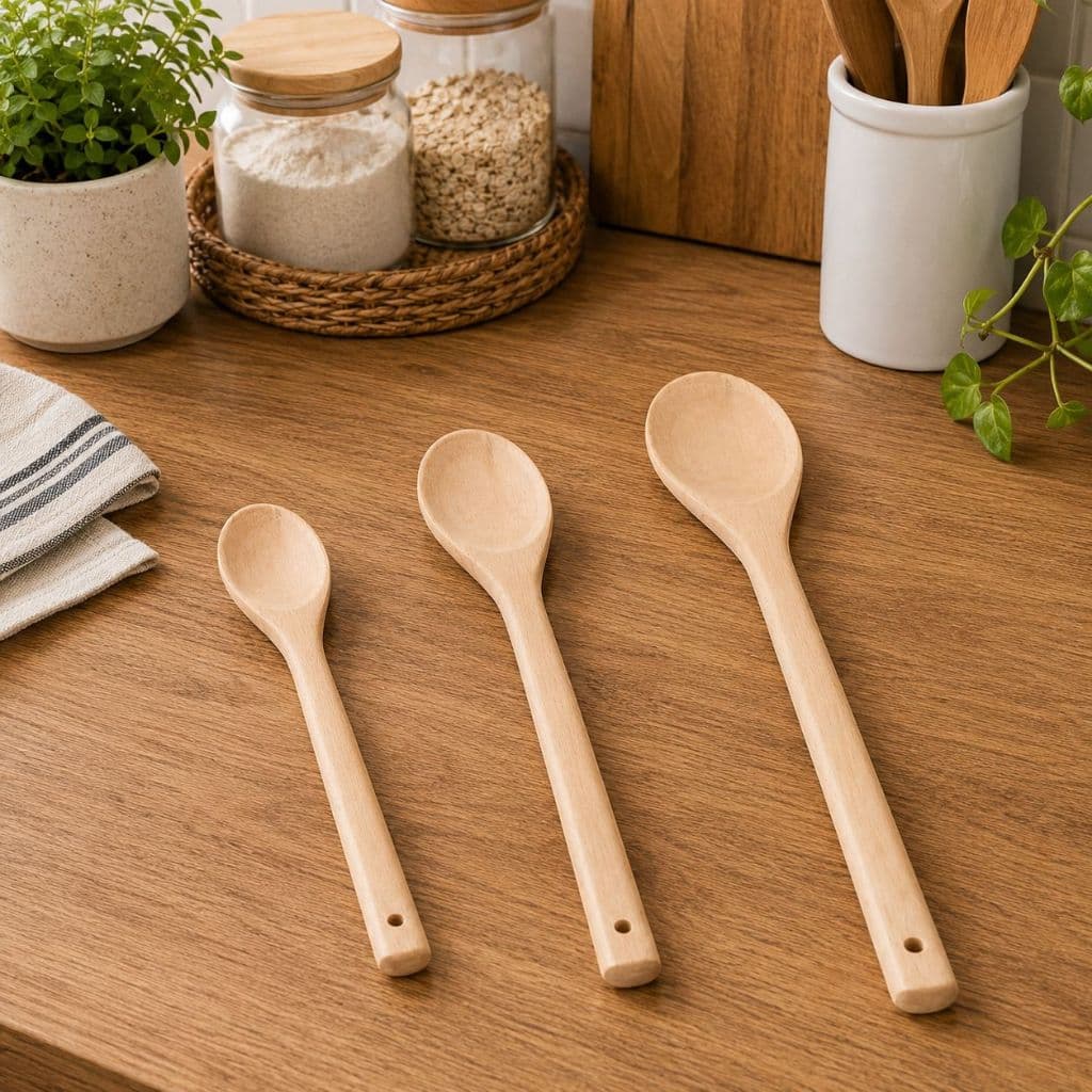 Kit 3 Colher de Pau Madeira 26 30 e 34cm Utensílio de Cozinha Colher de Madeira Artesanal Resistente