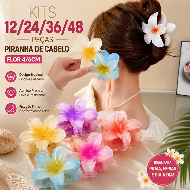 Kit Piranha de Cabelo Flor 12/24/36/48 Peças Presilhas Grampos Feminino Verão Praia 4/6cm