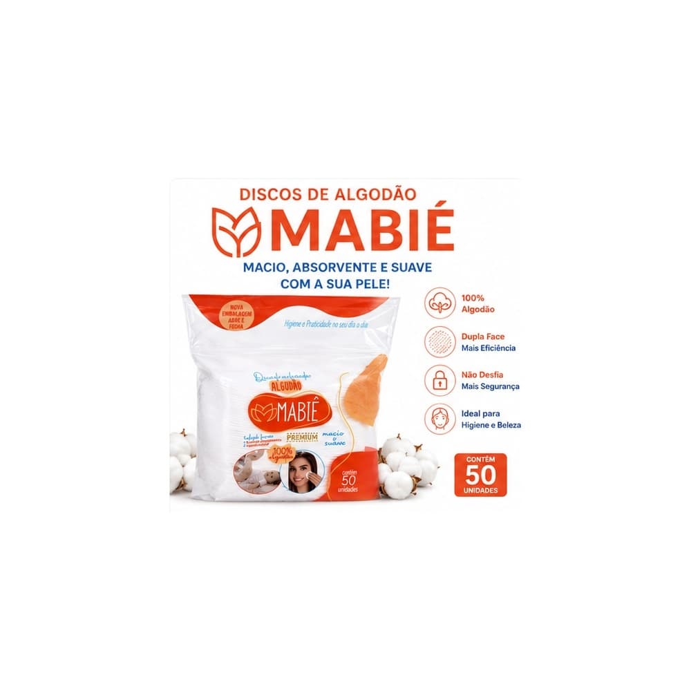 Algodão Mabiê Premium Quadrados 100% Algodão Macio 50 Unidades - Higiene Diária Bebê e Adulto