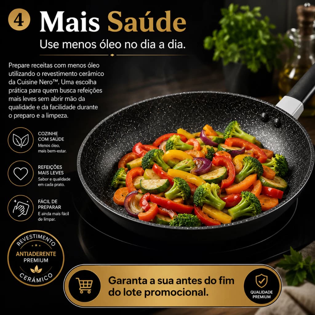 Frigideira Antiadherente Cerâmica Indução 26cm Preto Cozinha Durável Prático