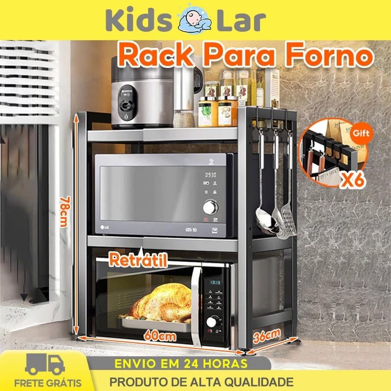 Suporte Para Micro-ondas Extensível 2 Andares Organizador De Cozinha Com Ganchos Preto