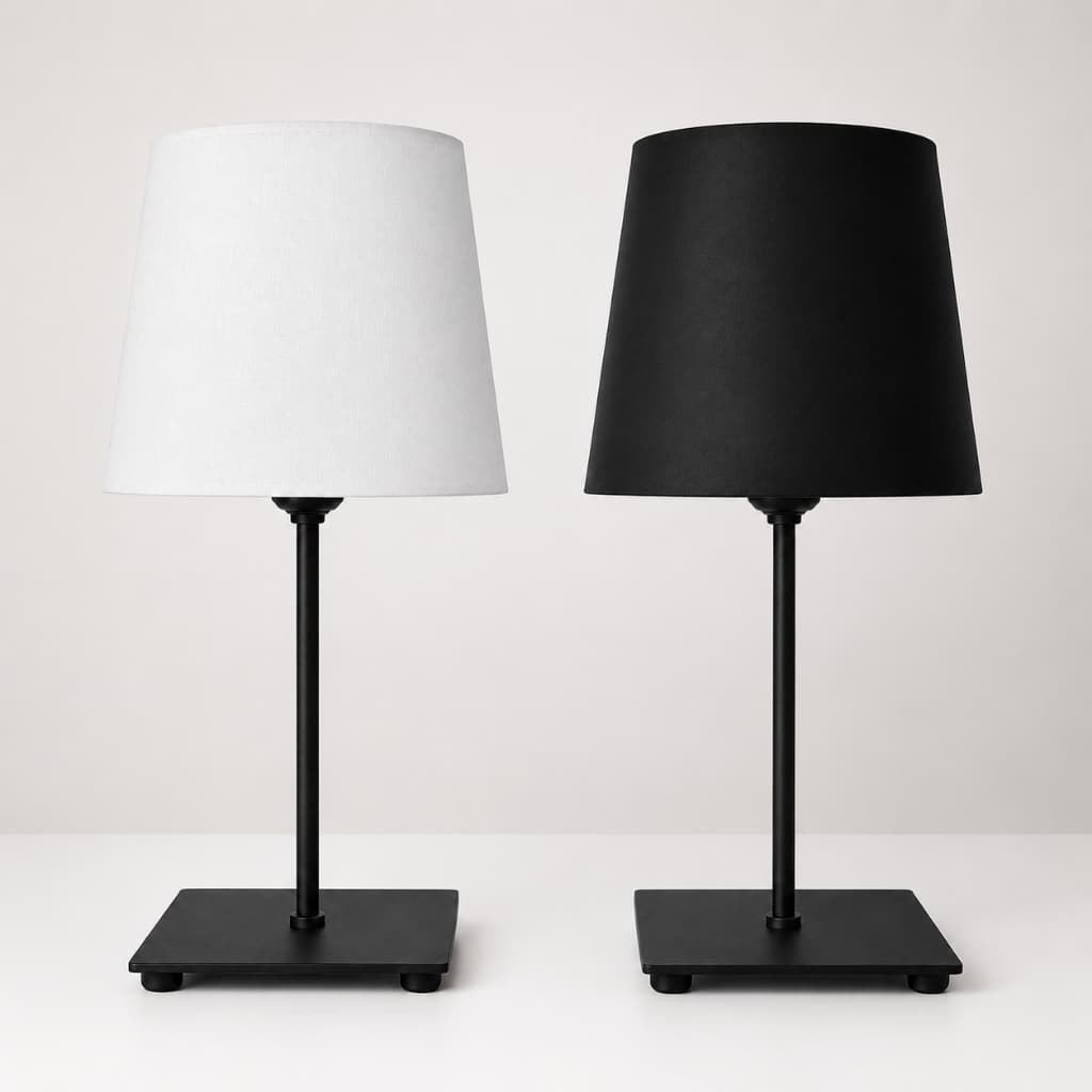 Abajur de Mesa Moderno Preto Fosco com Cúpula Preta/Branca em Tecido para Quarto Sala Escritório e Home Office