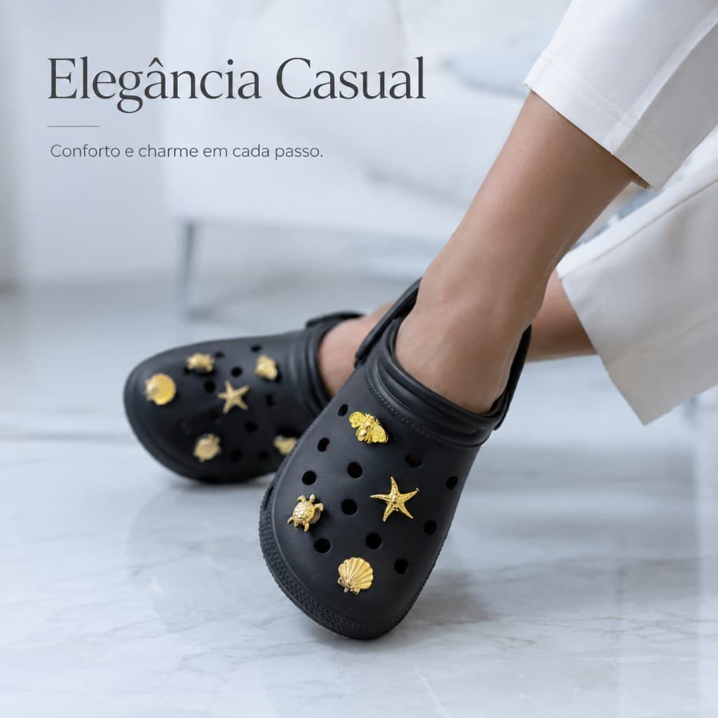 Chinelo Babuche Plataforma Nuvem Macia Decorada Botons Pingentes EVA Leve Confortável Antiderrapante