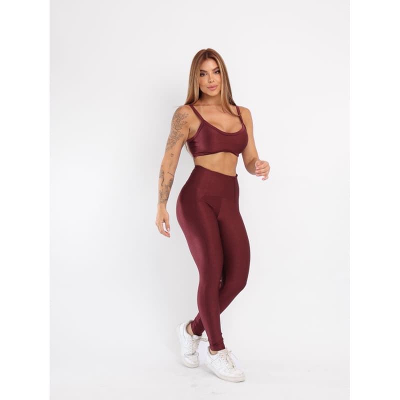 Conjunto Fitness Feminino Academia Top Legging Cintura Alta Micro Canelado Compressão Roupa Treino Look Fitness