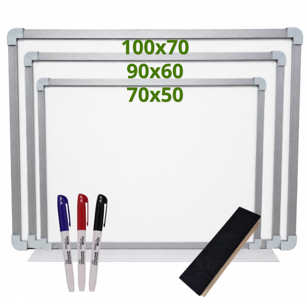 Kit Lousa Quadro Branco Standard Moldura MDF Aluminizado + 3 Marcadores E Apagador - Souza
