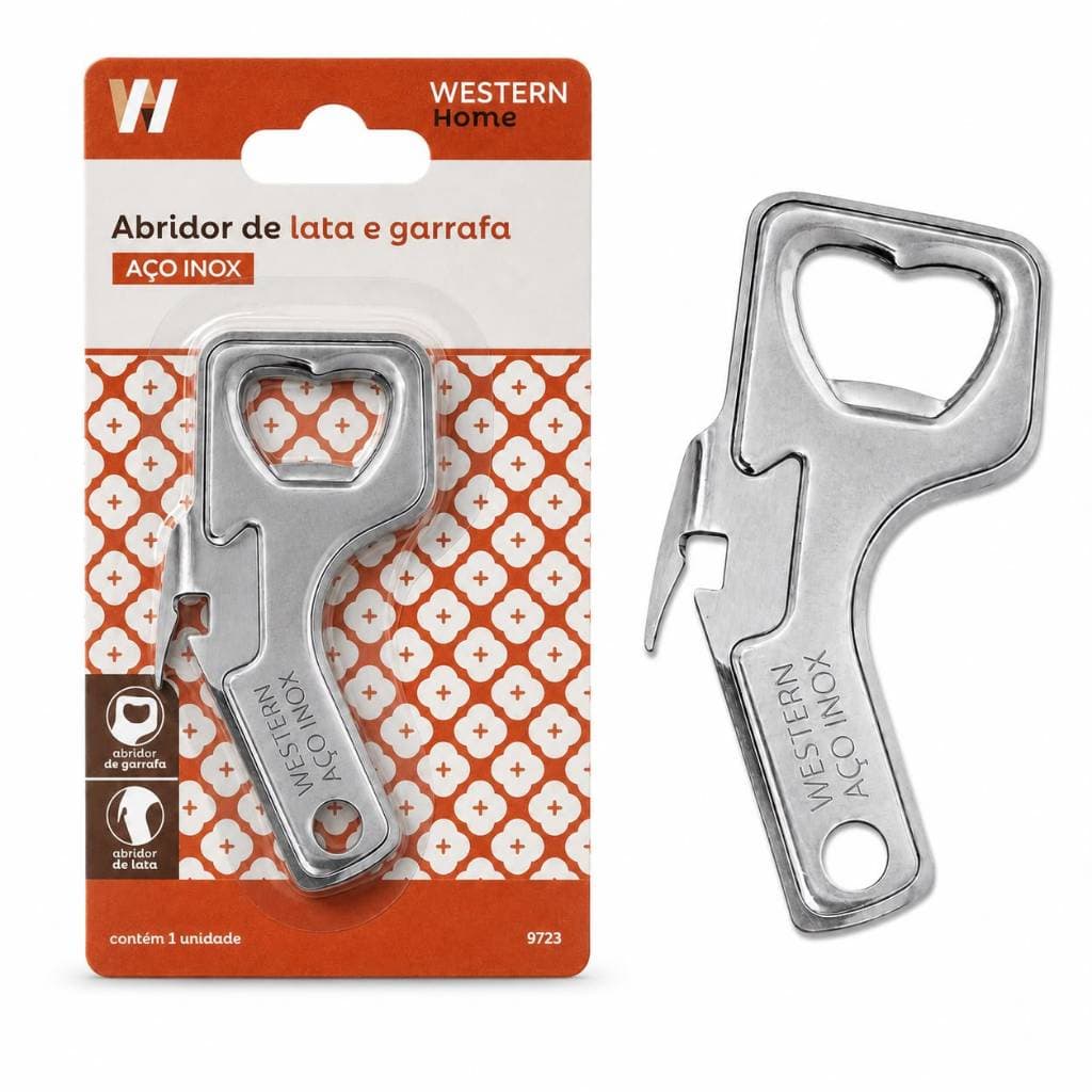 Abridor de Latas e Garrafas Western 2 em 1 Manual Prático Resistente para Cozinha