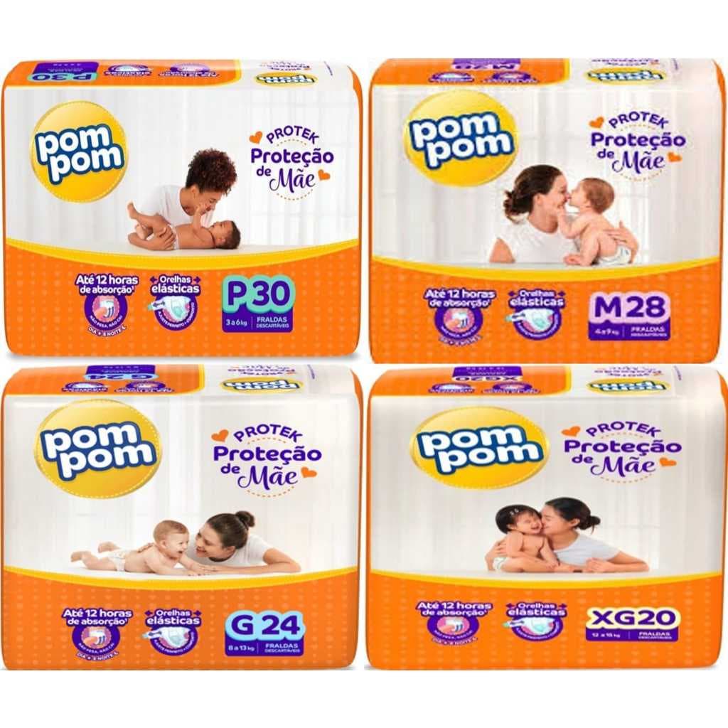 Fralda Pompom Derma Protek Infantil Bebê Descartável