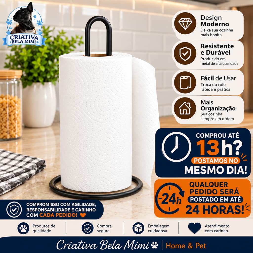 Porta Papel Toalha Suporte de Mesa para Cozinha Suporte de Rolos Guardanapos Aramado Moderno