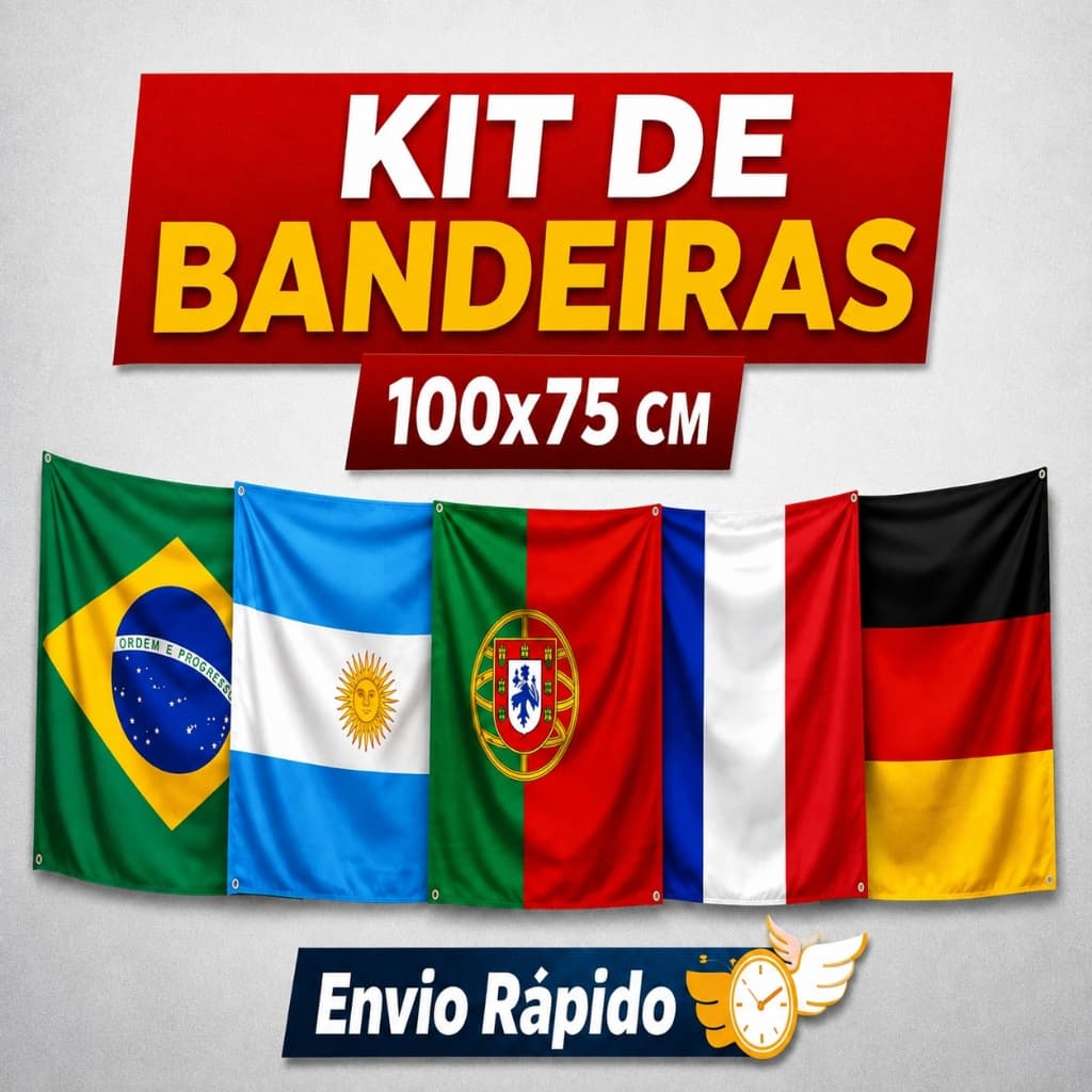 Kit Bandeiras de Paises/Seleçoes/Times 100x75 cm Brasil Argentina Portugal França Decoração Quarto Países do Mundo