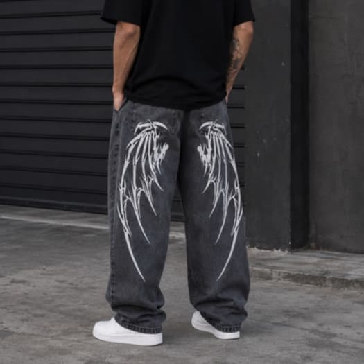 Calça Baggy Balão Reta Estonada Jeans Cinza Marmorizado Larga Carpenter Streetwear Skatista Premium