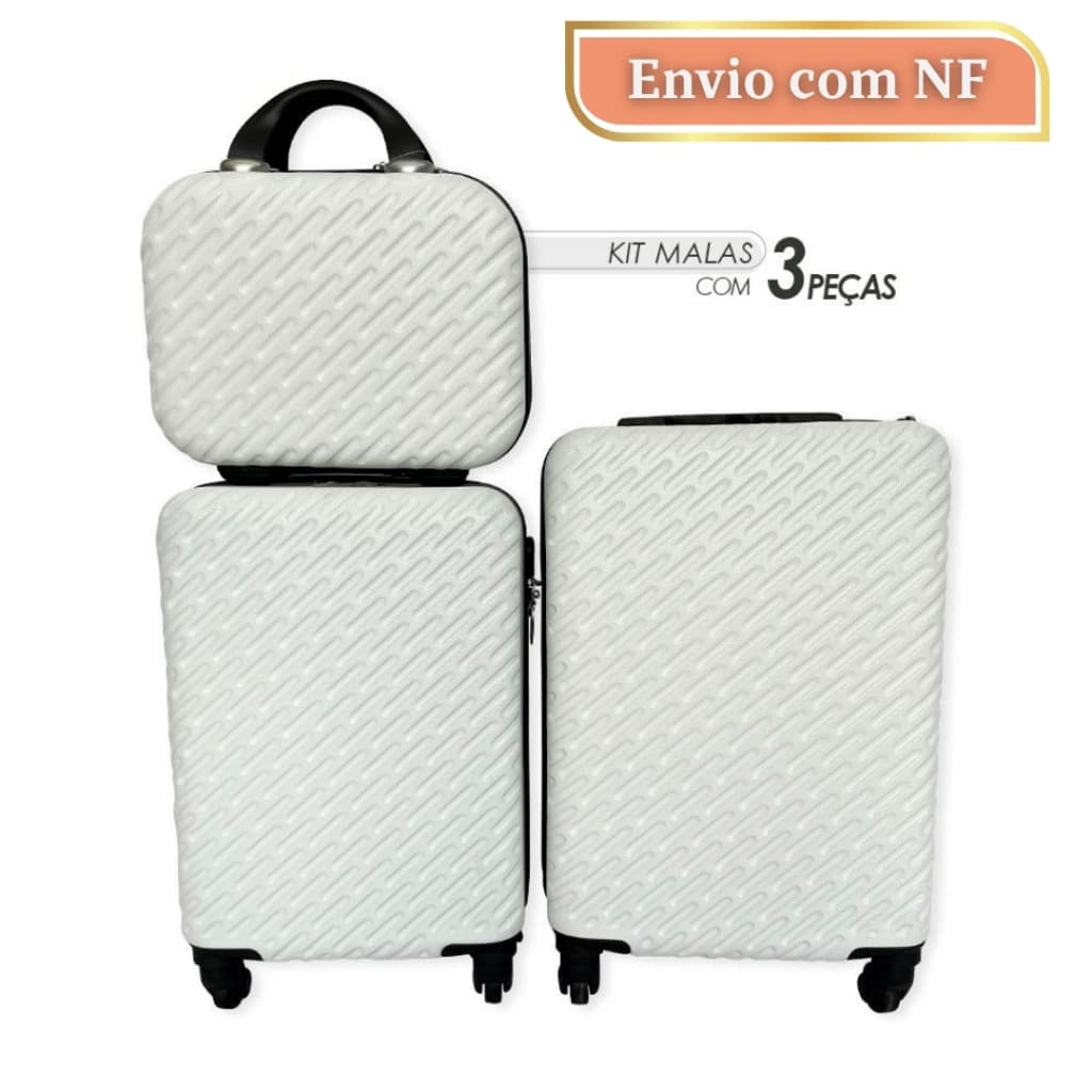 Kit 3 Malas Viagem Rodinhas 360 Frasqueira Bordo Bagagem ABS Cadeado Senha Trabalho Lazer