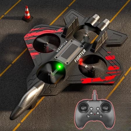 Avião de Controle Remoto RC 2.4G com LED, Espuma EPP Giro 360° Recarregável