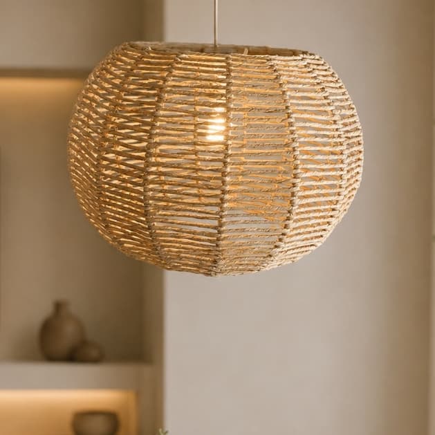 Pendente Luminária Rústica em Palha de Milho Bola P – Decoração Artesanal para Sala, Varanda e Área Gourmet