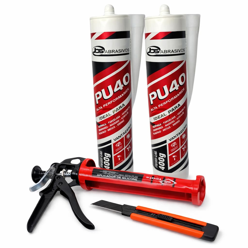 2 Cola Selante Extra Forte PU 40 400g JDS + Aplicador e Estilete profissional Cores Cinza Preto ou Branco
