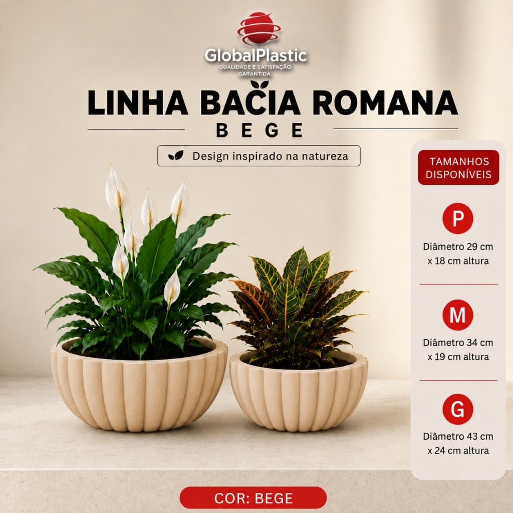 Vaso Bacia Romana Decorativo em Polietileno Cachepot para Plantas Jardim Paisagismo Sala Varanda Área Interna e Externa