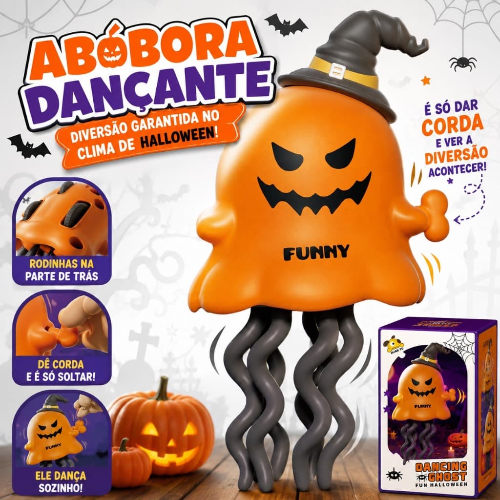 Abóbora Halloween Dançante De Corda Anda Sozinho Com Chapéu De Bruxa Brinquedo Infantil